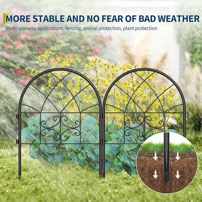 Garden Fence Border 19.68 X 25.75inch Arched Rustproof Metal No Dig Fence, Ground Stake Animal Barrier Fence for Rabbit Dog