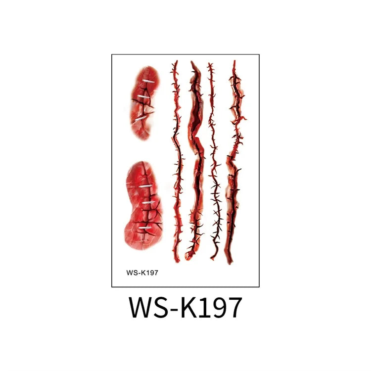 Halloween Big Scars 3D Tattoo Temporary Bloody Marks Skull Disposable Party Makeup Horrible Body Art Festival Sticker Waterproof