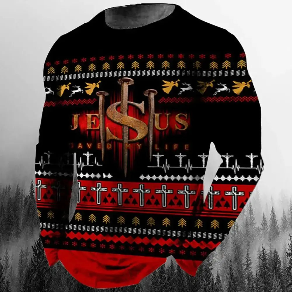 Fashion Casual Men's Long Sleeve T-Shirt 3d Printed Retro Jesus Christ Street Personality Loose O Collar Harajuku Oversized Top