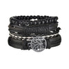 New Trendy Retro 4pcs/Set Bracelets & Bangles Men's Multilayer Black Leather Jewelry Charm Pulseiras Boyfriend Wristband