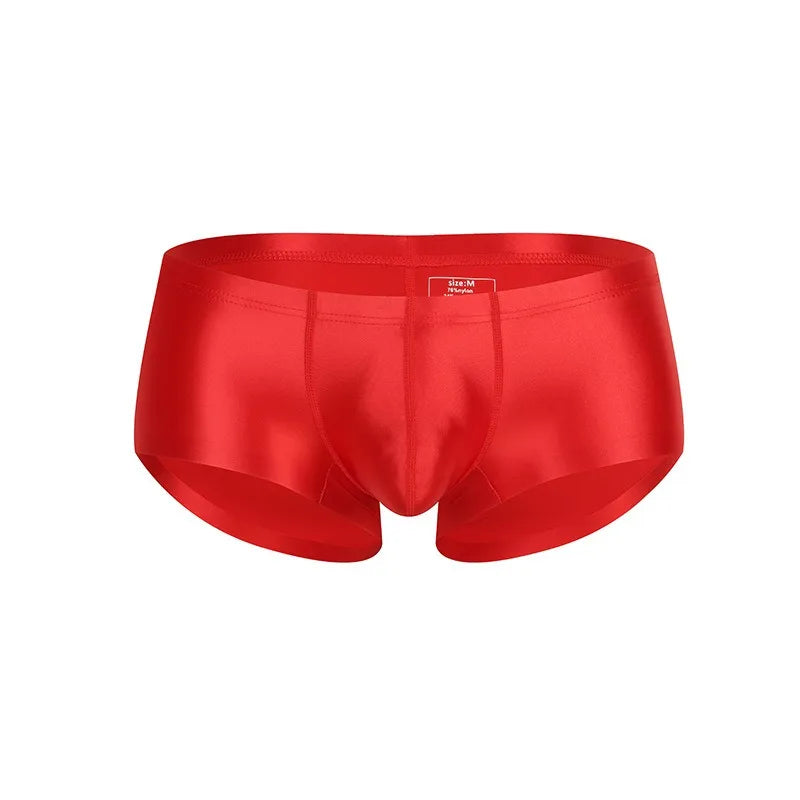 Men's Underwear Solid Color Shiny Silk-Smooth Boxer Shorts Low-Rise U-Cut Underpants