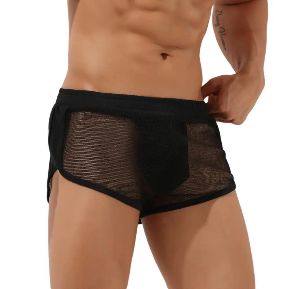 Sexy Underwear Transparent Mesh Men Boxer Shorts Fishing Net Male Panties U-convex Penis Pouch Boxers Home Sleep Bottoms Shorts