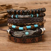 Feather Evil Eye Ethnic 5-6pc/set wood bead tree Charms bracelets Hamsa Hand Butterfly Bohemia Men Bracelets Women Jewelry