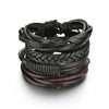 New Trendy Retro 4pcs/Set Bracelets & Bangles Men's Multilayer Black Leather Jewelry Charm Pulseiras Boyfriend Wristband