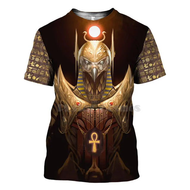 Men's Egyptian Totem 3D Printed T Shirt Summer Funny Retro Mystery Ancient Horus Harajuku Short Sleeve Streetwear