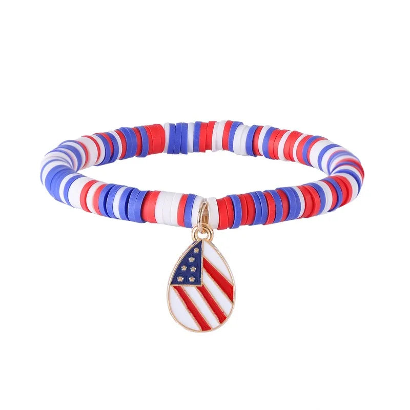 American Flag Bracelets US Red White Blue Color Bracelet with Simple and Adjustable Elasticity Patriot Bracelet Jewelry Gift