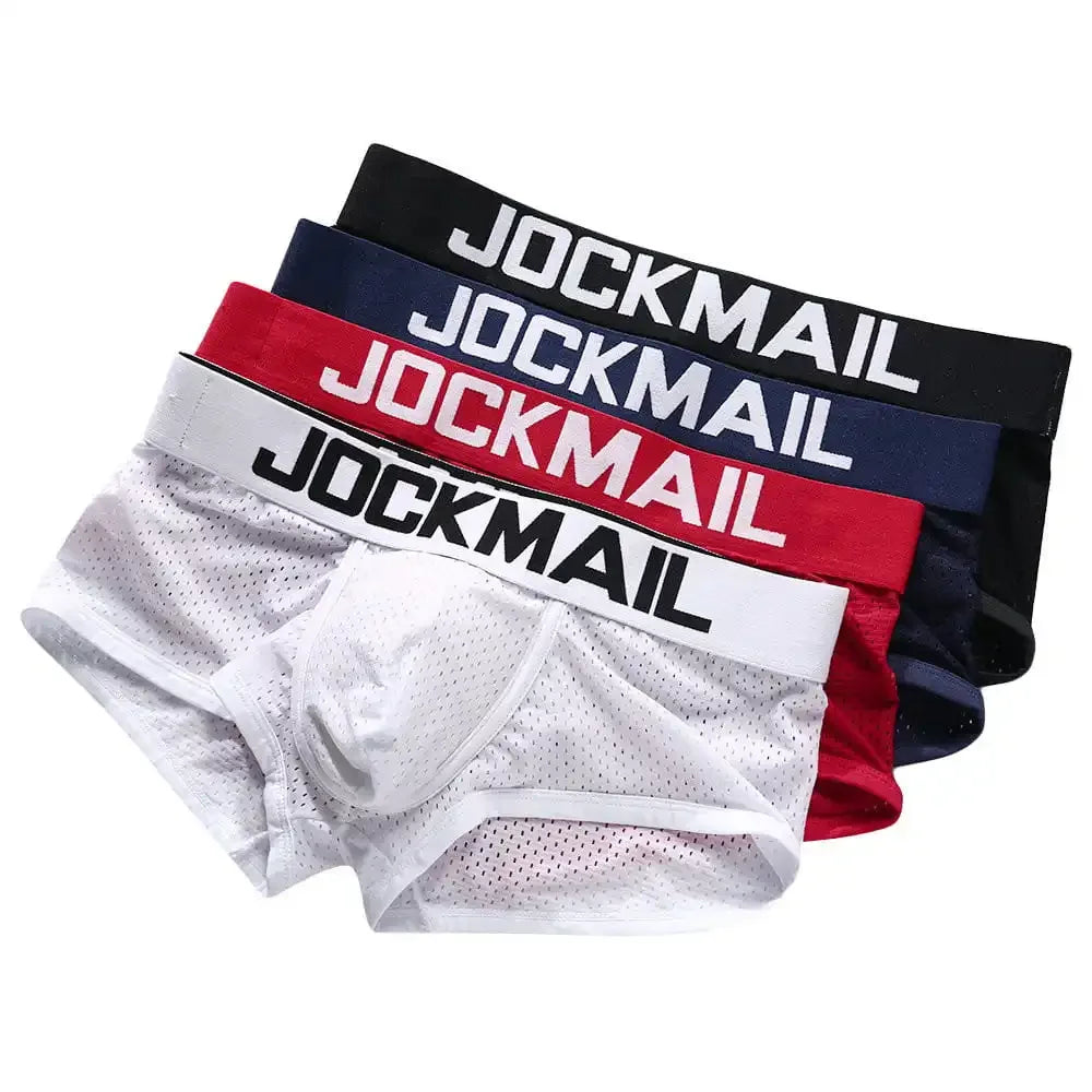 Jockmail Boxers Sexy Mens Panties Mesh Quick-drying Breathable Calzoncillos Solid Color Simple Boxers Hombre Semi-transparent