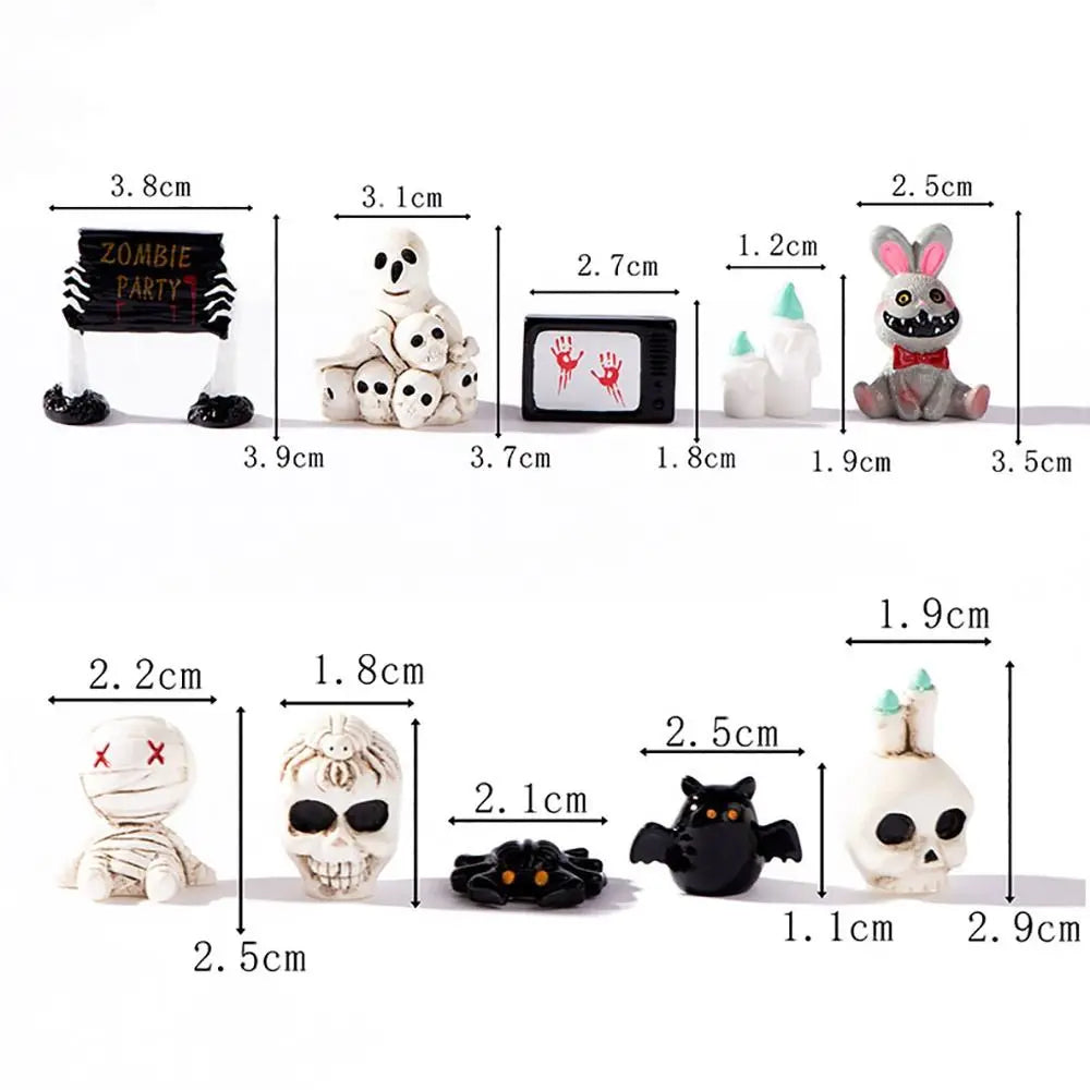 Mini Halloween Miniature Figurine Spider Bat Candle Skull Cartoon Scary Rabbit Statue Halloween Pranky Prop Desktop Knick-knack