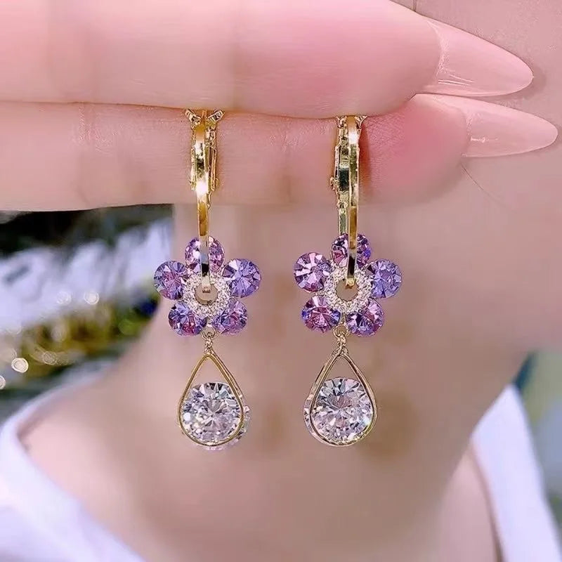 Korean Fashion Zircon Water Drop Earrings for Women Shiny Crystal Long Pendant Dangle Earring Girls Wedding Party Jewelry Gifts