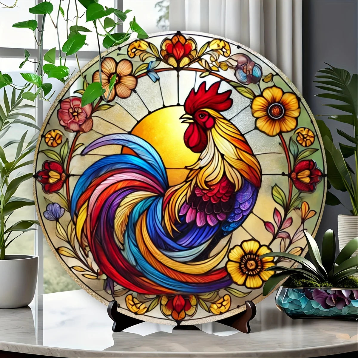Charming Rooster Round Aluminum Metal Sign - Perfect for Porch & Wall Decor, Ideal Outdoor Gift for Home