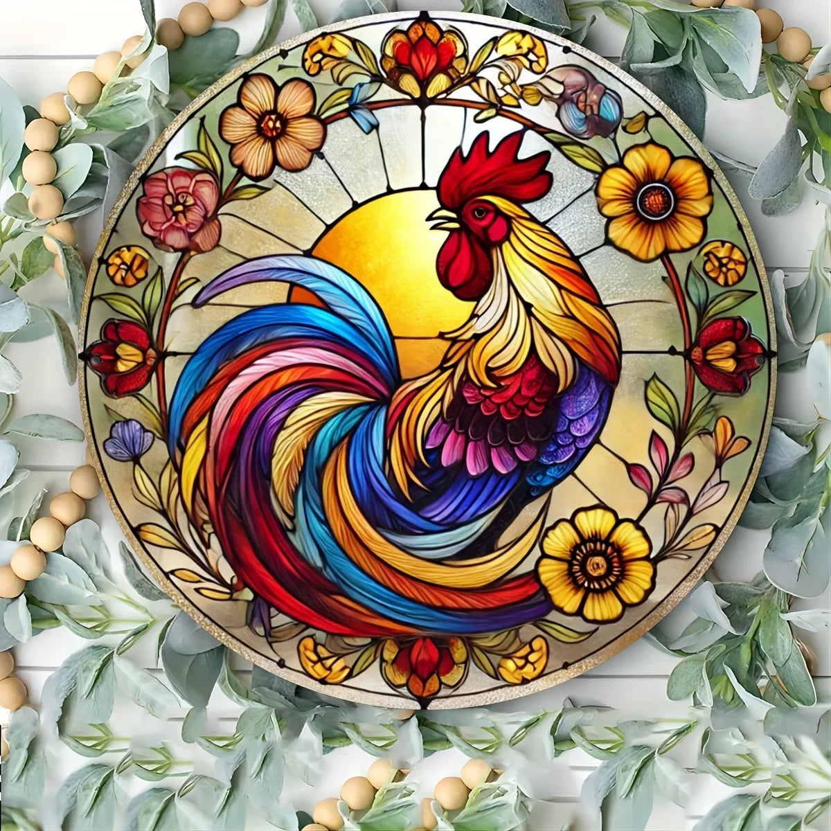 Charming Rooster Round Aluminum Metal Sign - Perfect for Porch & Wall Decor, Ideal Outdoor Gift for Home