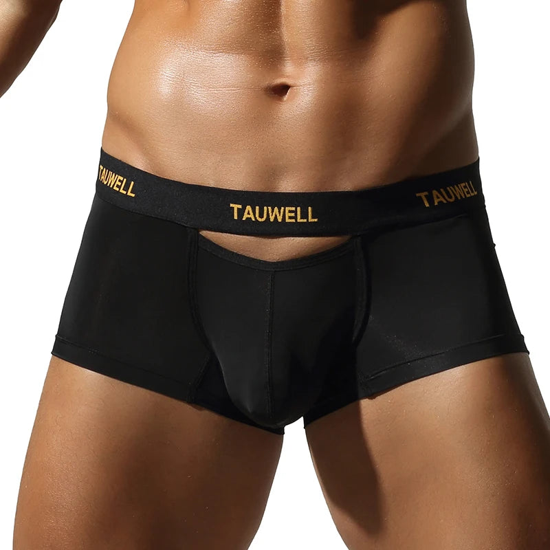 Men's flat underwear, ice silk high elasticity close fitting low waist fashionable solid color hollow thin breathable mesh style