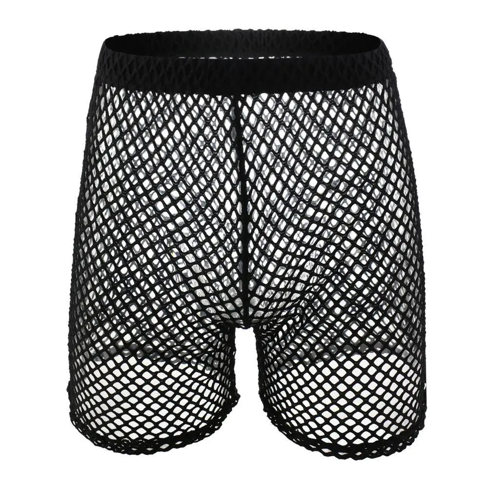 Sexy Big Mesh Boxer Shorts Men Underwear Pajamas Shorts Hollow Fishnet Underpants Boxershorts Casual Fitness Men Sleep Bottoms