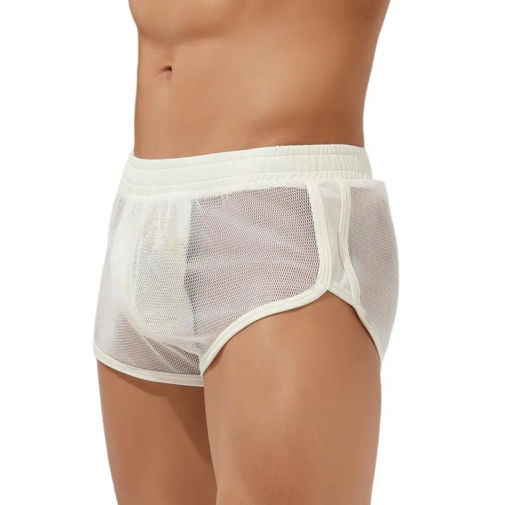 Sexy Underwear Transparent Mesh Men Boxer Shorts Fishing Net Male Panties U-convex Penis Pouch Boxers Home Sleep Bottoms Shorts