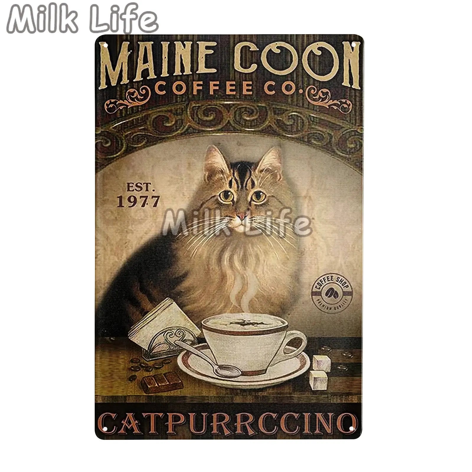 Maine Coon Cat Cafe Decoration Wall Crafts Metal Plaque Poster Decoration Wall Mural Plaques Tin Sign Posters Art Wall Decor
