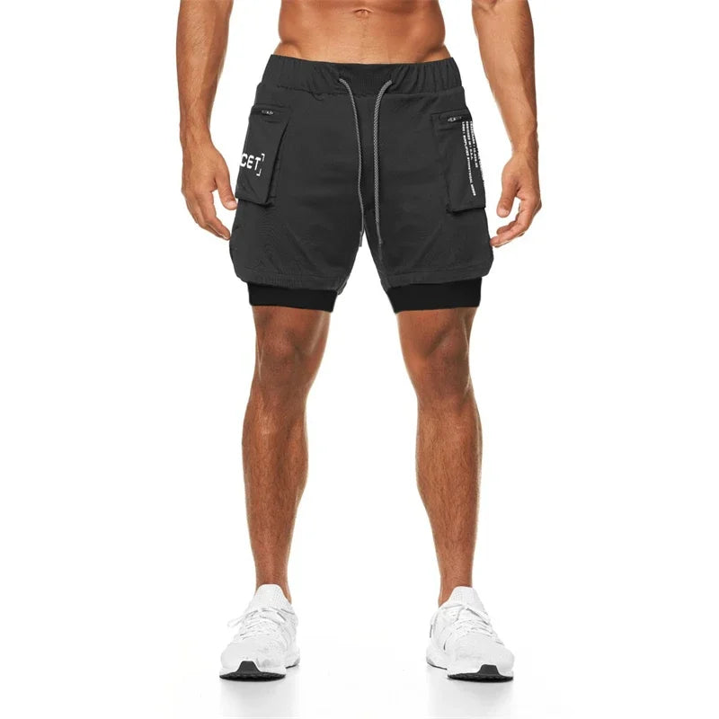 2025 Sport Shorts Men Sportswear Double-deck Running Shorts 2 In 1 Beach Bottoms Summer Gym Fitness Training Jogging Short Pants