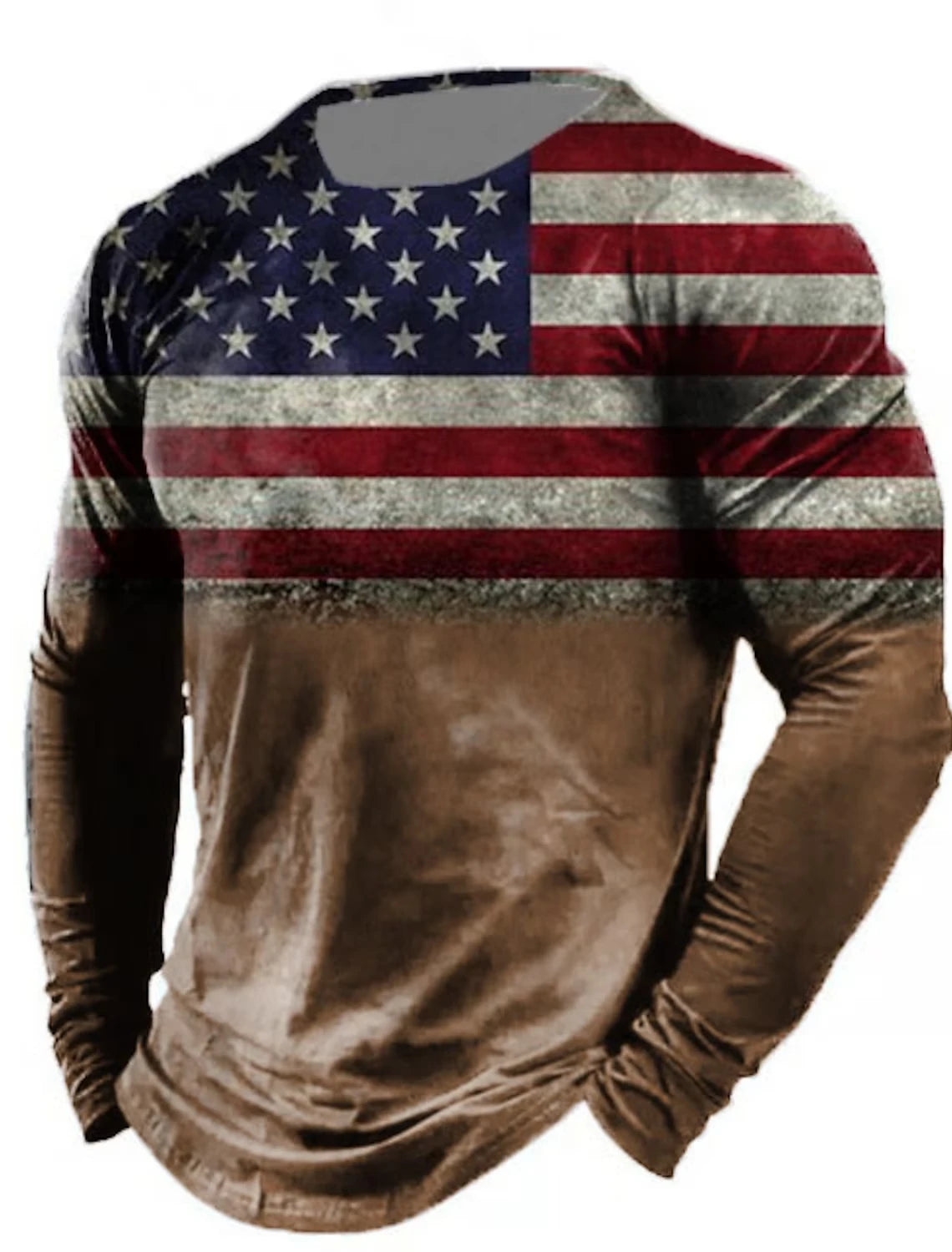 Men's Tshirt Tee Distressed Graphic Prints American Flag National Flag Crew Neck Outdoor Street Long Sleeve Print Clothing