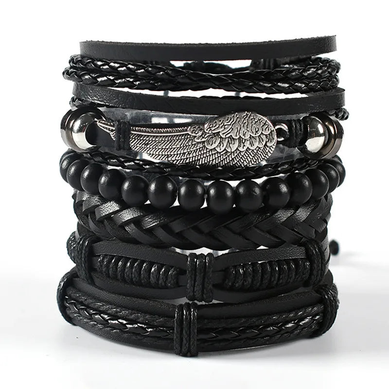 Punk Multilayer Antique Leather Bracelet Set Skull Eye Star Charms Hiphop Rock Y2K Vintage Pu Gothic Wristband Man Goth Jewelry