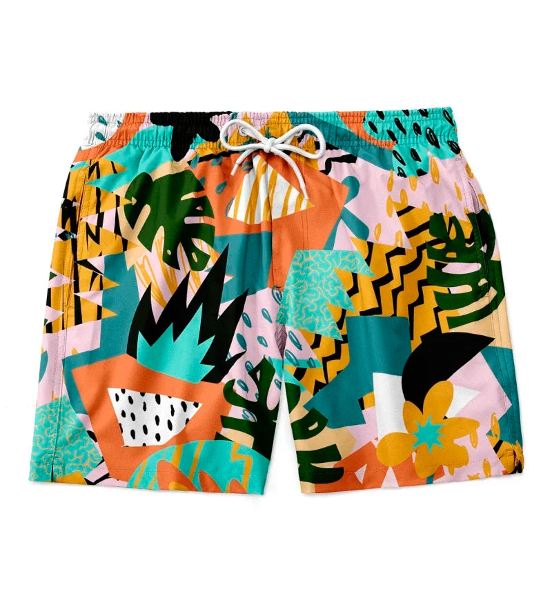 3D geometric print men's casual shorts Tropical summer style fashion shorts, quick-drying and comfortable close-fitting