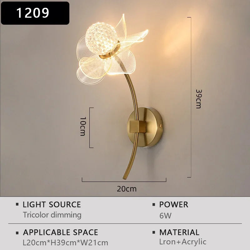 LED Wall Lamp Nordic Creative Flower Shaped Reading Light Modern Simple and Luxurious TV Bedroom Bedside Background Wall Lamp