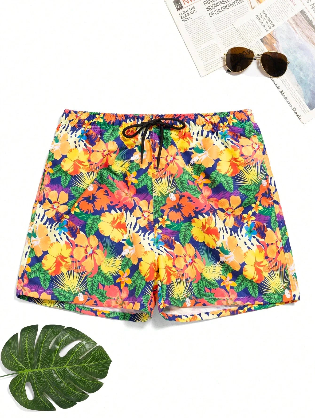 Men's High-Tech 3D Printed Aloha Shorts - Realistic Jungle Foliage & Exotic Hibiscus Designs for Poolside & Streetwear