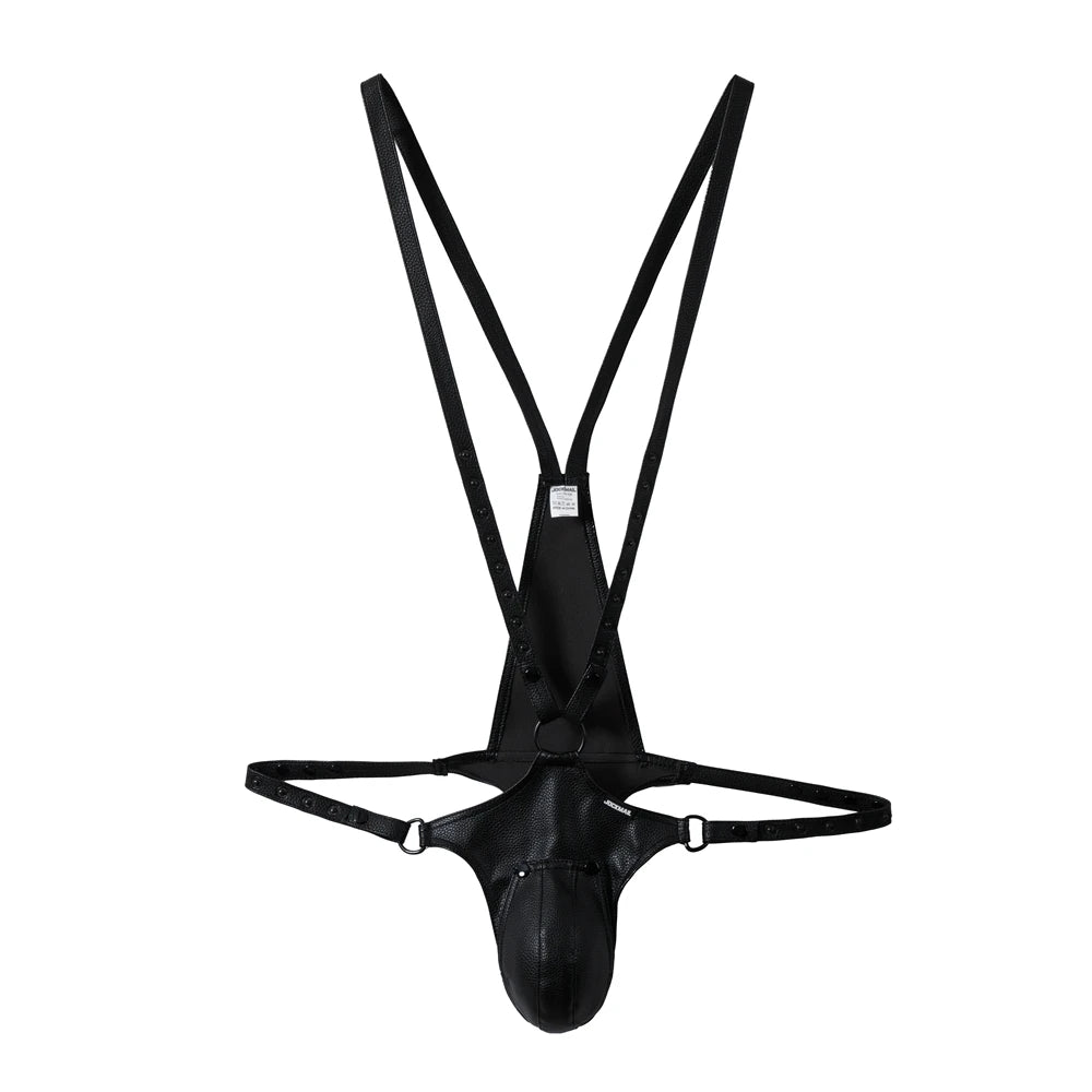 Men's Jockstrap Underwear Sexy Lingerie Harness Chest Bodysuit One-piece Jock with Removable Codpiece Big Bulge Adjustable Size.