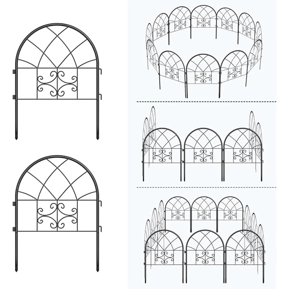 Garden Fence Border 19.68 X 25.75inch Arched Rustproof Metal No Dig Fence, Ground Stake Animal Barrier Fence for Rabbit Dog