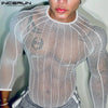 Party Nightclub Style Tops INCERUN Men's See-through Thin Design T-shirts Sexy Leisure Male Hot Sale Long Sleeved Camiseta S-3XL