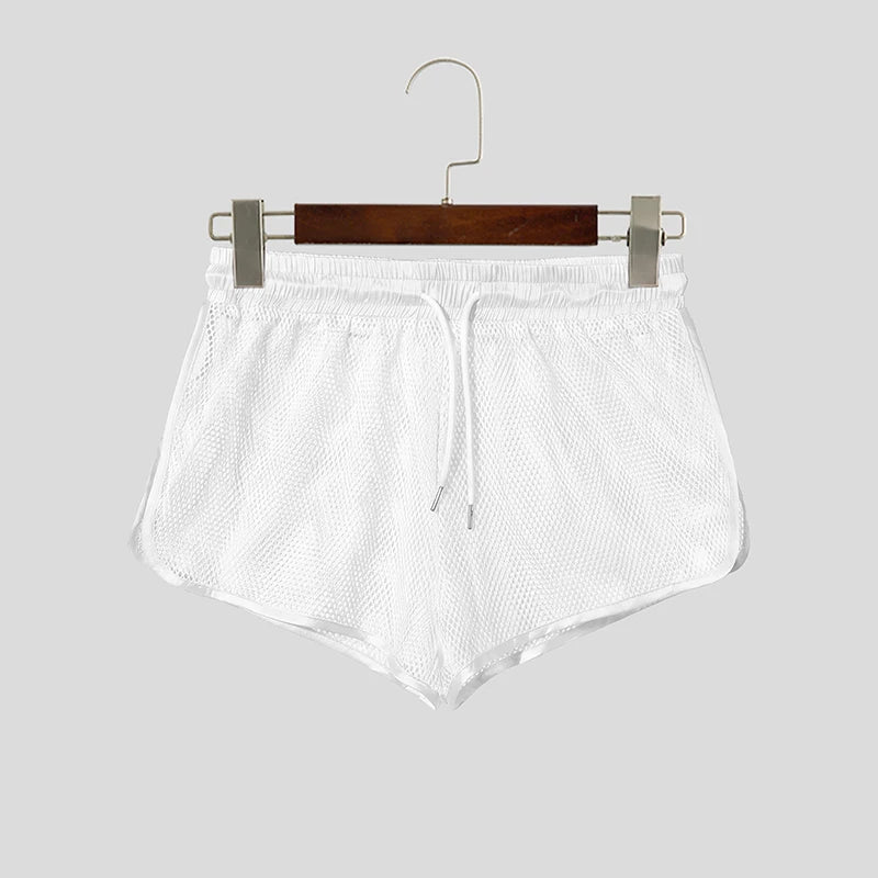 INCERUN Men's Shorts Mesh Patchwork Drawstring Joggers See Through Men Bottoms Summer Sexy Vacation 2026 Casual Shorts For Man