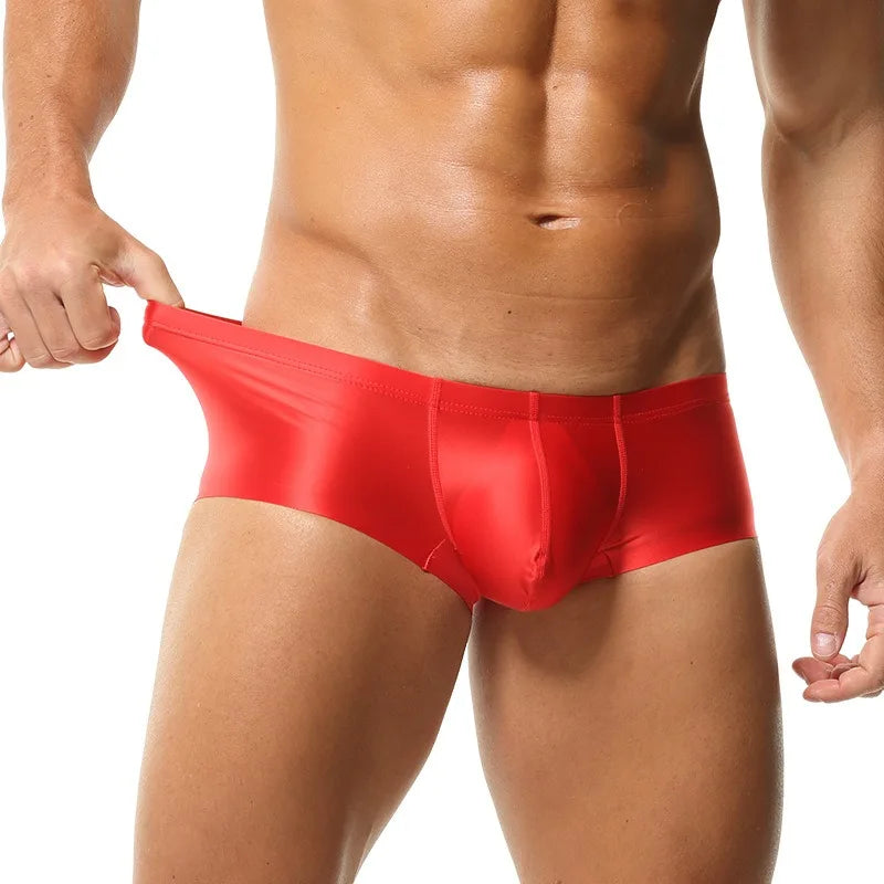 Men's Underwear Solid Color Shiny Silk-Smooth Boxer Shorts Low-Rise U-Cut Underpants