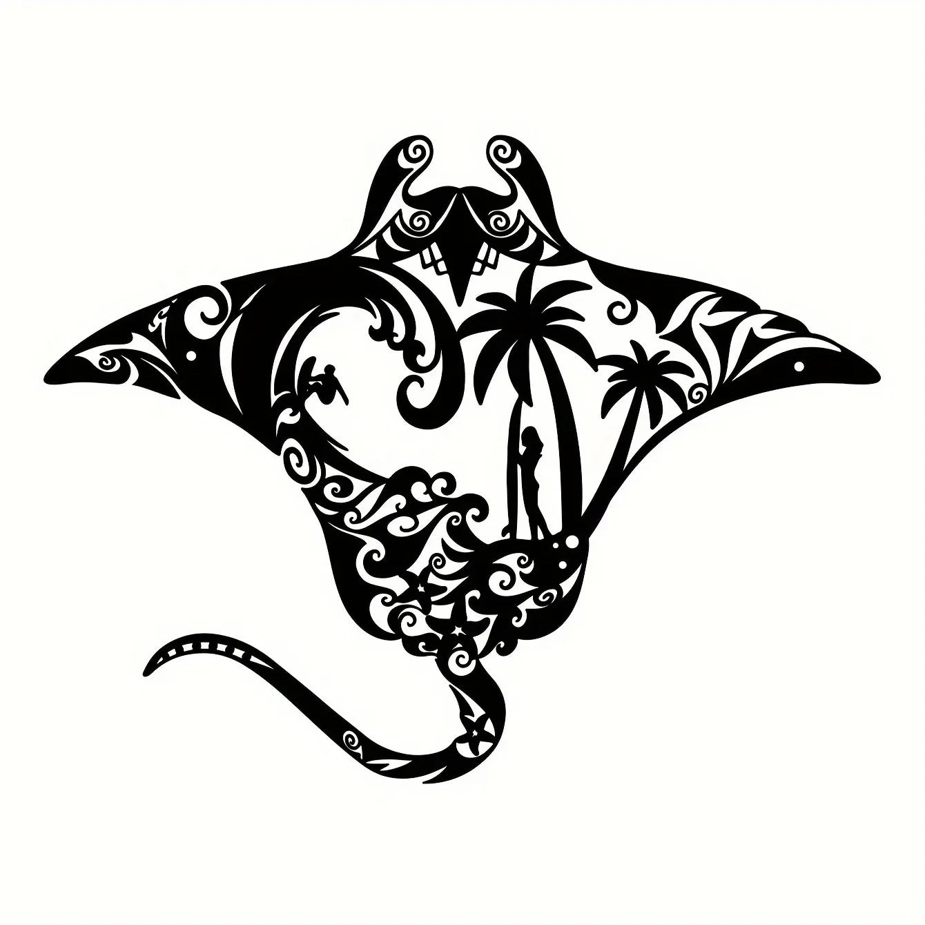 Coastal Charm Metal Manta Ray Wall Art - Beach-Themed Decor With Surfboard, Waves, Starfish & Palm Silhouette For Living Room