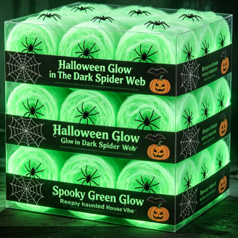 Halloween Luminous Fake Cobwebs with Spiders Glow in The Dark Spider Web Stretchy Spooky Webbing Cosplay Party Home Decor Props