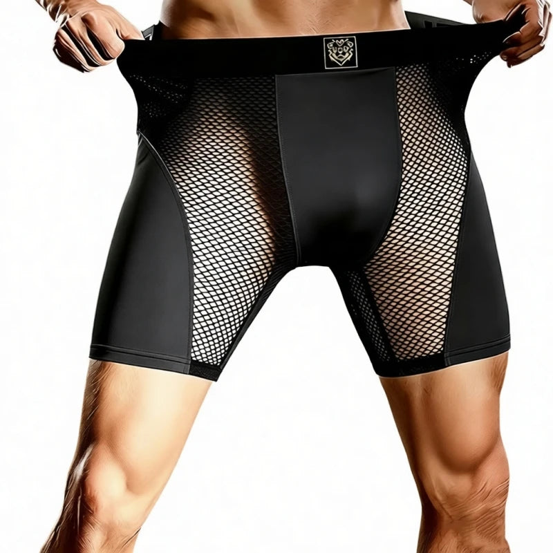 L-3XL Men's Mesh Ice Silk Boxer Shorts Summer Breathable Sports Underwear with Glow-in-the-Dark Letters – Quick Dry & Anti-Chafe