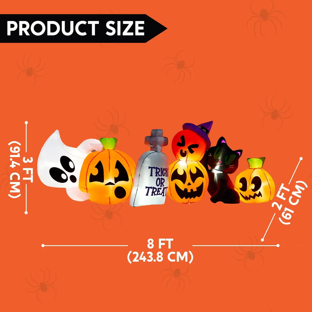 8 ft Long Pumpkin Ghost Cat Halloween Inflatable Decoration