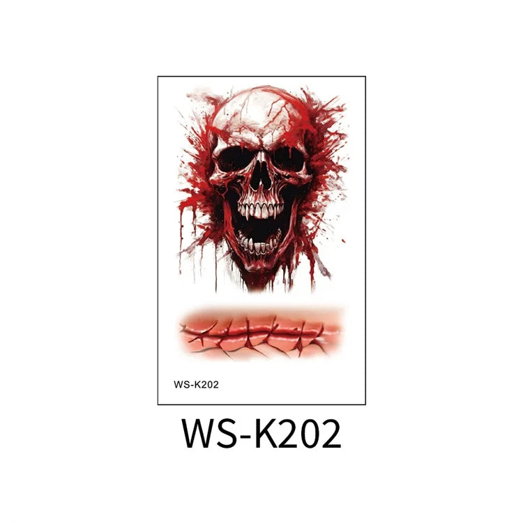 Halloween Big Scars 3D Tattoo Temporary Bloody Marks Skull Disposable Party Makeup Horrible Body Art Festival Sticker Waterproof