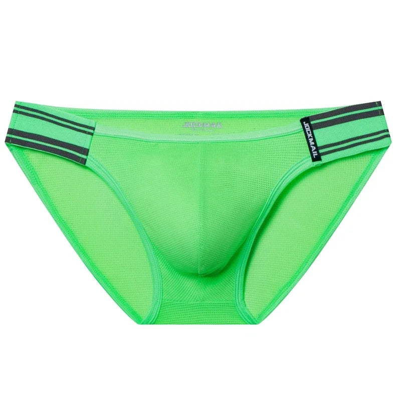 Men Bikini Briefs Sexy Underwear Gay Panties Comfortable Penis Pouch Slip Hombre Cuecas Male Underpants Nylon Mesh Quick Dry
