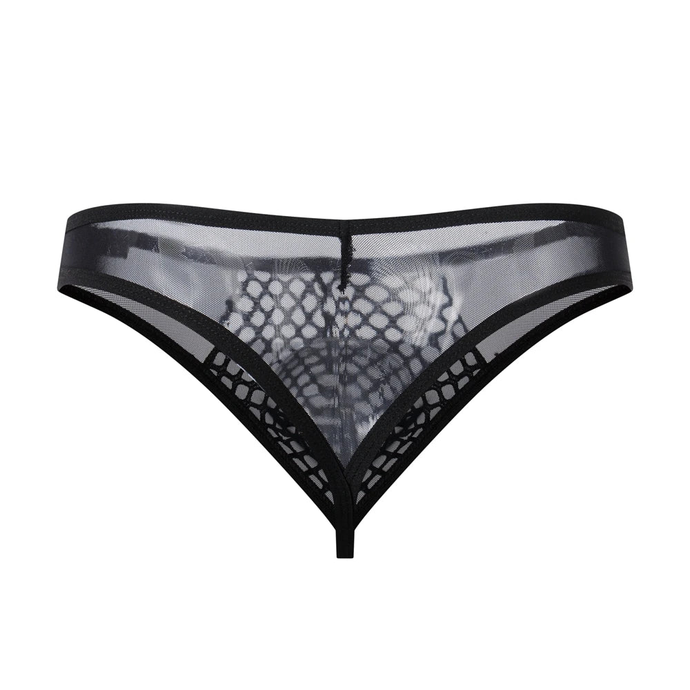 Mens Slip Bikini Jockstrap Briefs Mens Panties Sexy Fishnets Hole Transparent Mesh Ice Silk Men Underwear Sissy Men Underpants