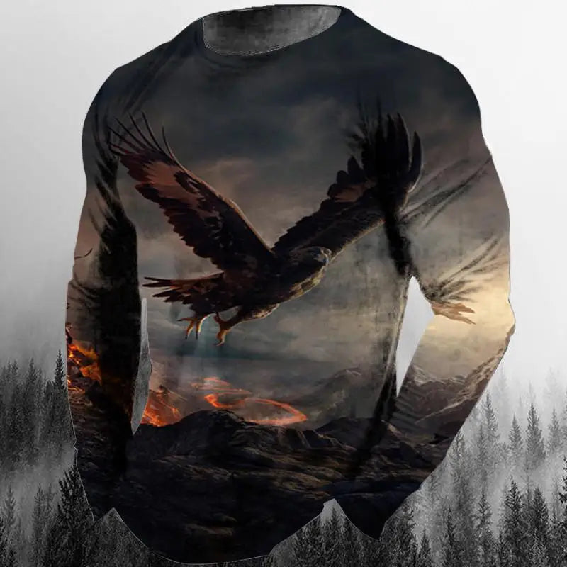 3D Animal Print Hip Hop Men's Tops T-Shirt 2024 New Men's Eagle Print Graphic Casual Long Sleeve T-Shirt Autumn Streetwear