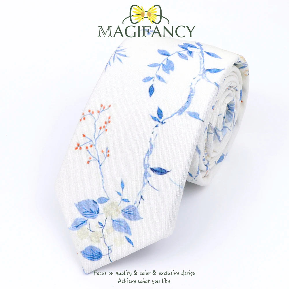 Top Hot Print Floral 6.5cm Necktie 100% Cotton Elegant Beige Sage Pink Men Wedding Party Daily Suit Shirt Cravat Gift Accessory