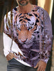 2024 new men's Ukiyoe long-sleeved T-shirt 3D printed high-definition tiger print men's autumn tops casual round neck T-shirt