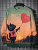 Men's Winter Skiing Animal Kitten Printed Casual Sweatshirt Fashion Round Neck Pullover Sweatshirt Polyester Fabric 2025 New