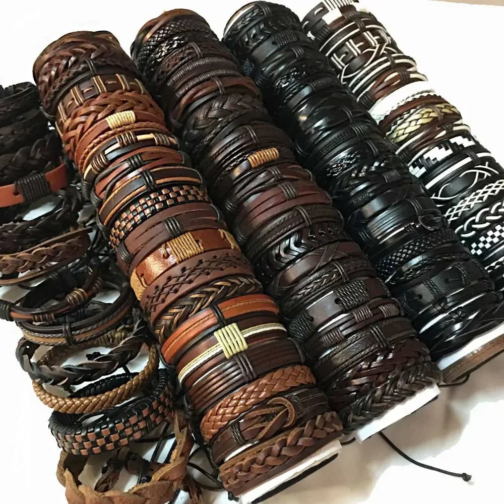 25 Pcs/set Black Wrap Woven New Fashion Handmade Men Bracelets Male Women Leather Bracelets Men Bangle Wholesale Jewelry Gift