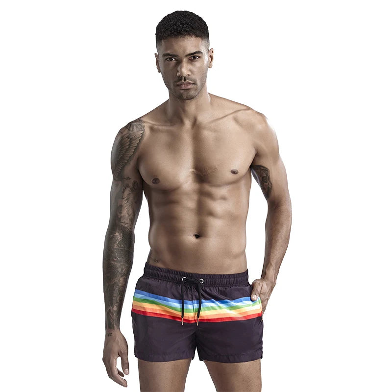 SEOBEAN Summer Men's Shorts 100% Polyester Quick Dry Beach Shorts Fashion Holiday Casual Board Shorts Stripes Shorts For Man