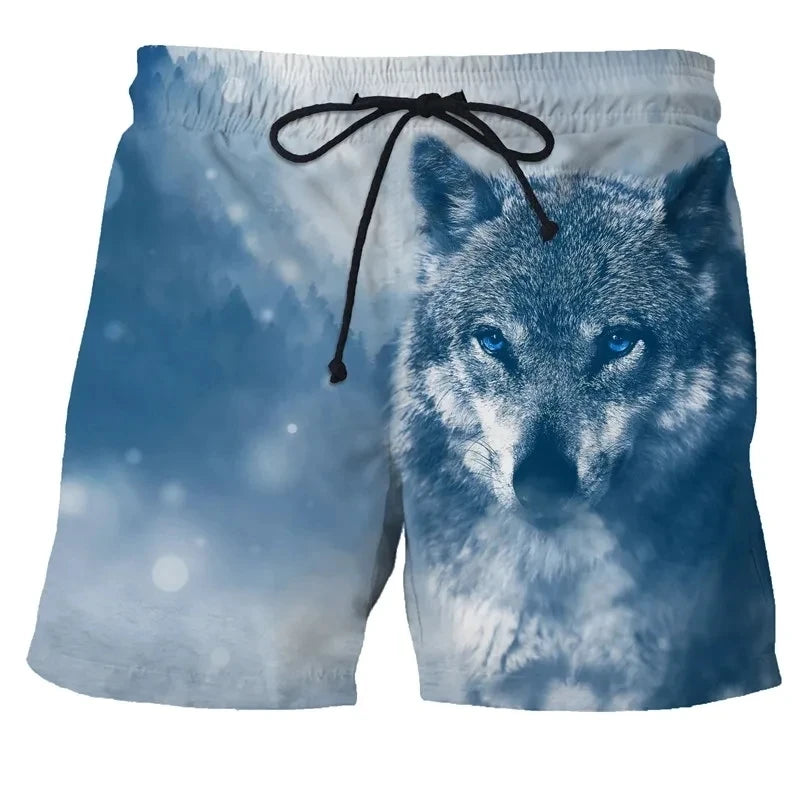 Wolf animal fashion men beach sexy bodybuilding shorts quick dry pants harajuku fitness board surf casual gym men homme