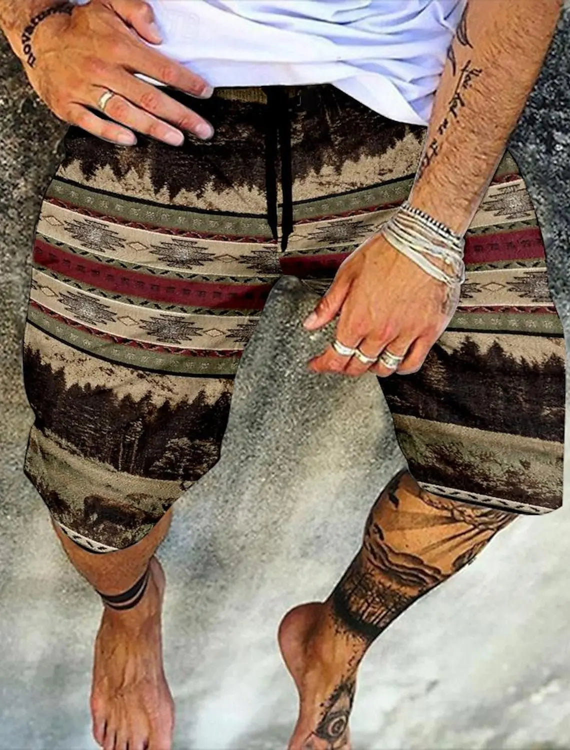 Men's Retro Swim Trunks 3D Ethnic Style Printed Beach Shorts Quick Dry Outdoor Leisure Sports Shorts Swimwear Men's Shorts