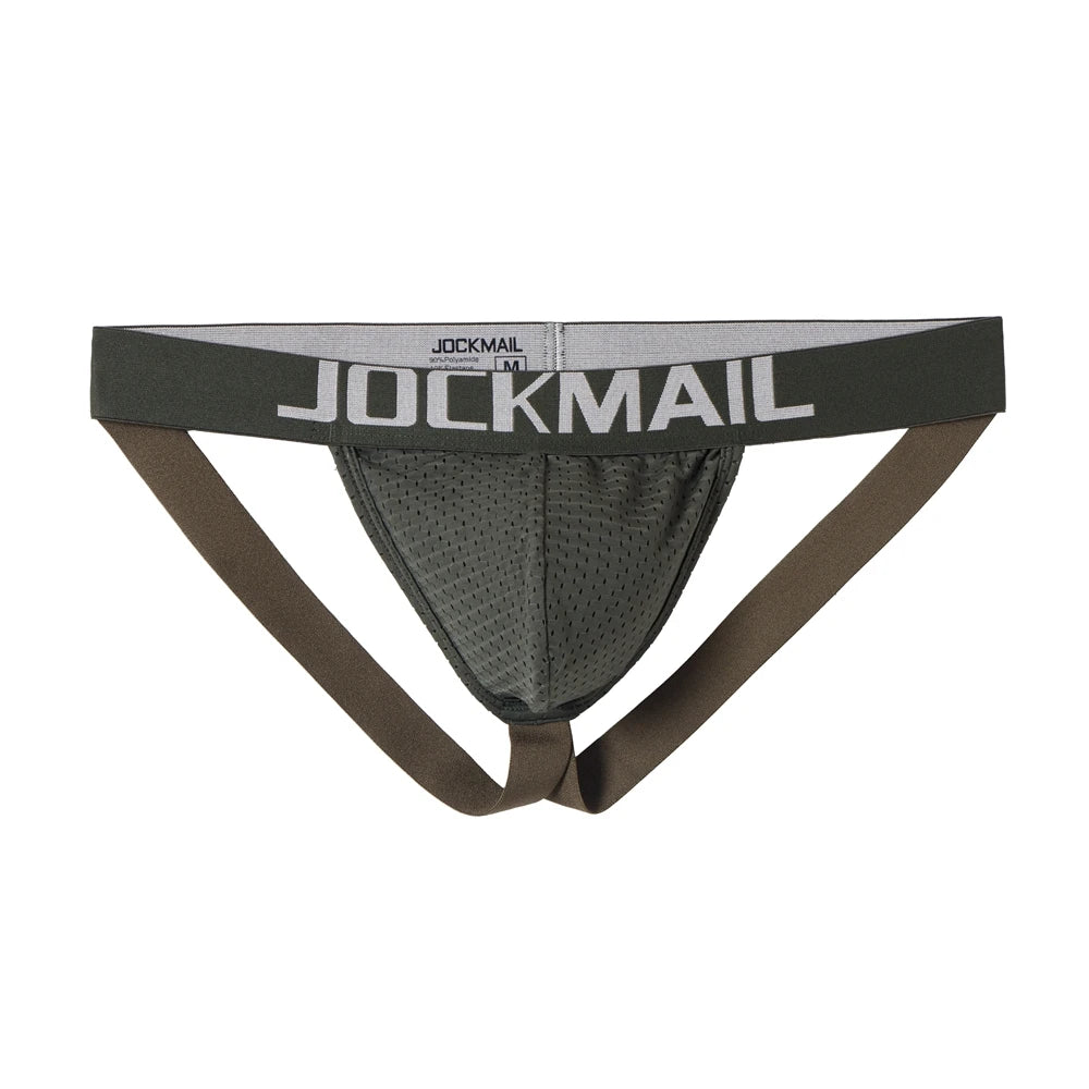 Jockmail Mens Jockstrap Mens Panties Sexy Gay Men Underwear Sissy Calzoncillos Hombre Slip Thong Mesh Low Waist Breathable