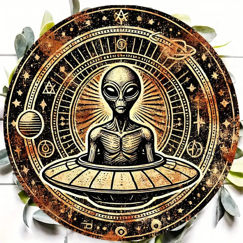 Vintage Alien Metal Wall Sign - 8-Inch Aluminum Plaque, Weather-Resistant Decor for Home, Office, Bar & Parties