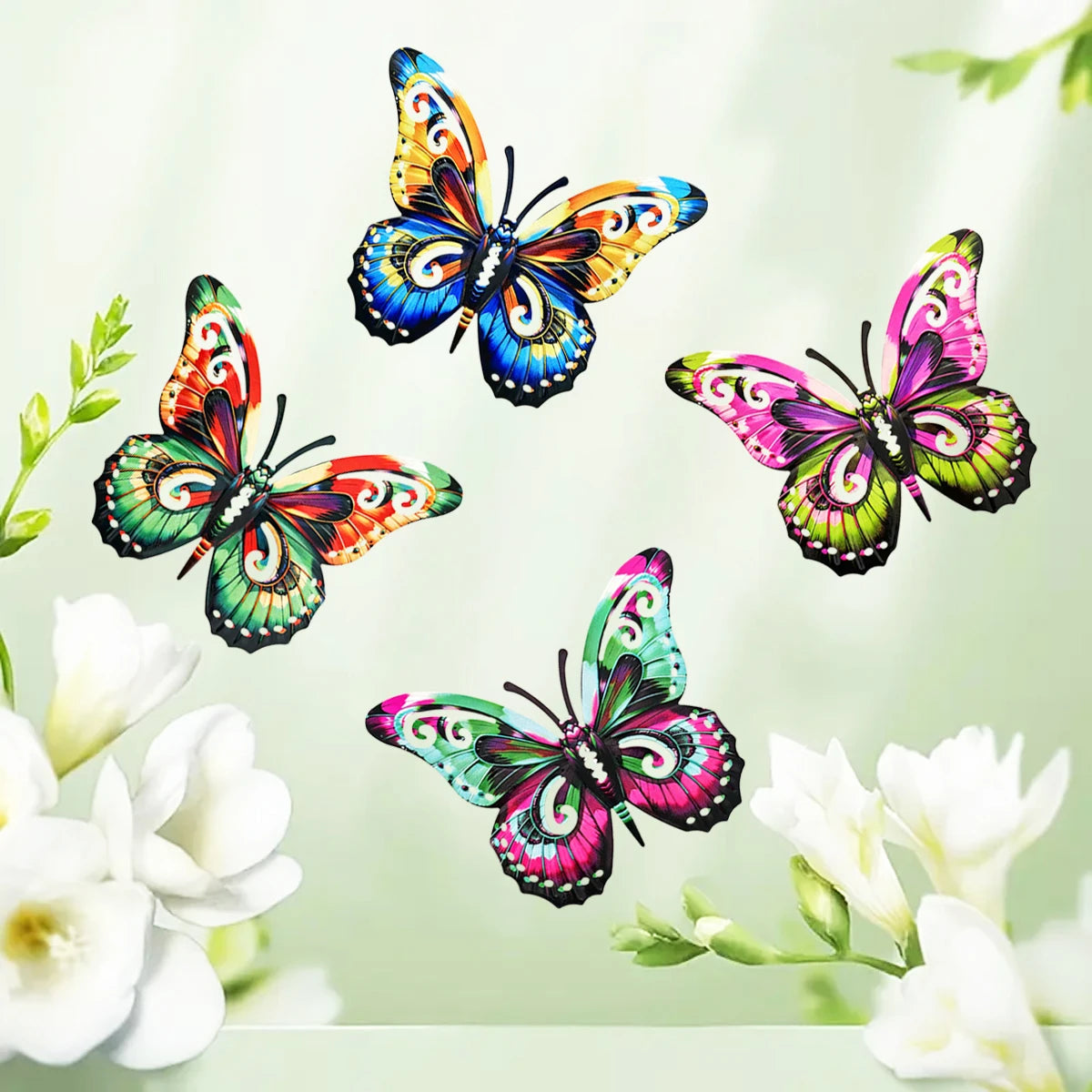 Metal Art Butterfly Wall Decor Colorful Iron Art Butterfly Sculptures Butterfly Hanging Ornament for Outdoor Home Yard Garden