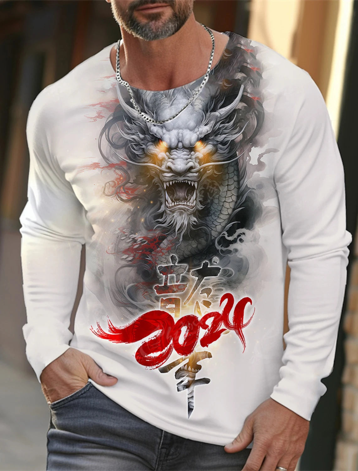 2024 luck for Dragon yea 3d T-shirt autumn men's shirt 3d printed T-shirt casual long sleeve street born in the year