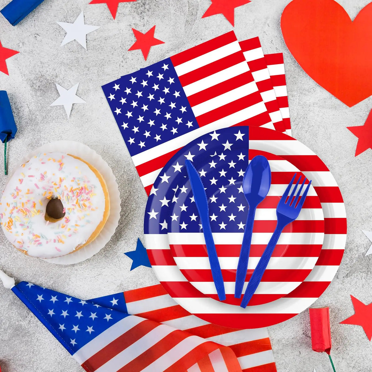 Independence Day Party Supplies American Flag Tableware USA Plates, Cups, Napkins, Forks, Spoons For 4th Of July USA Party Decor